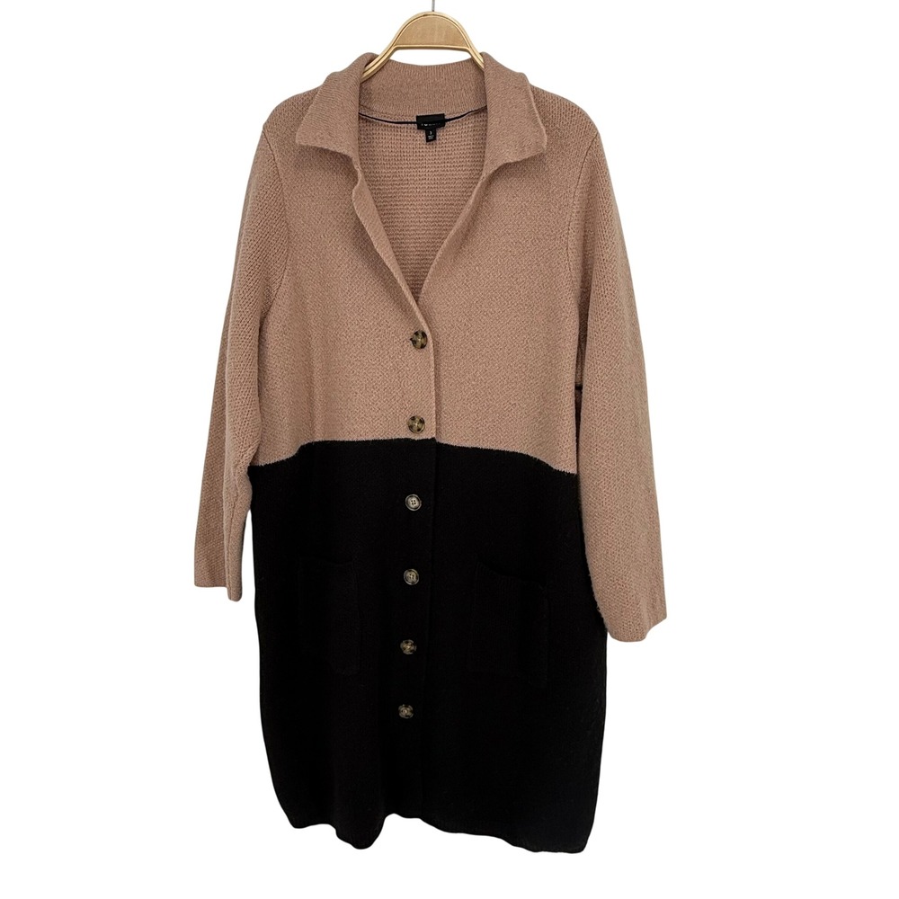 Torrid Cardigan Women 3 Tan Black Good Colorblock Longline Collared Button Front